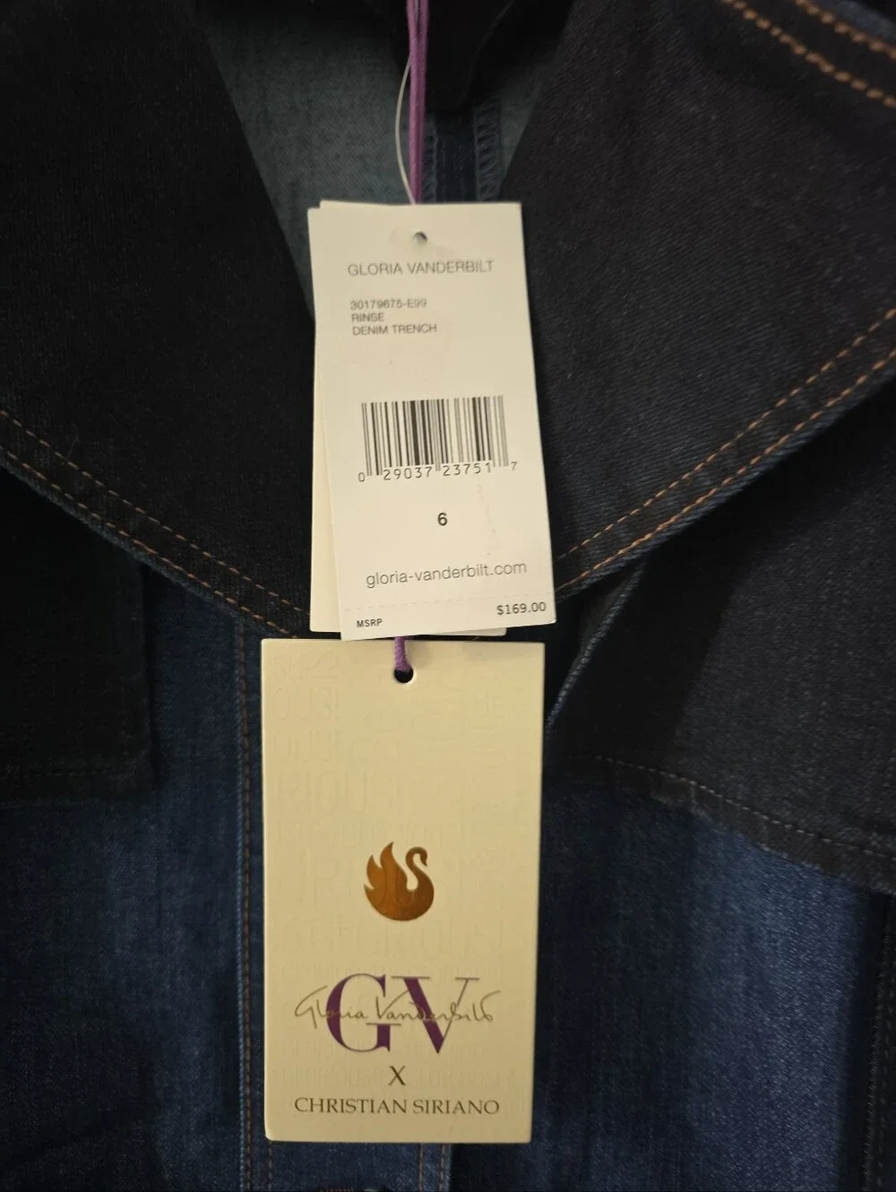 Gloria Vanderbilt Dark Blue Denim Trench with Tan Stitching